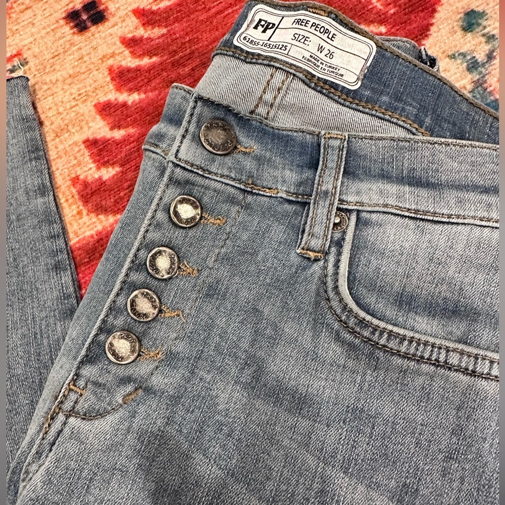 Free People High Rise  Jeans with Button Detail